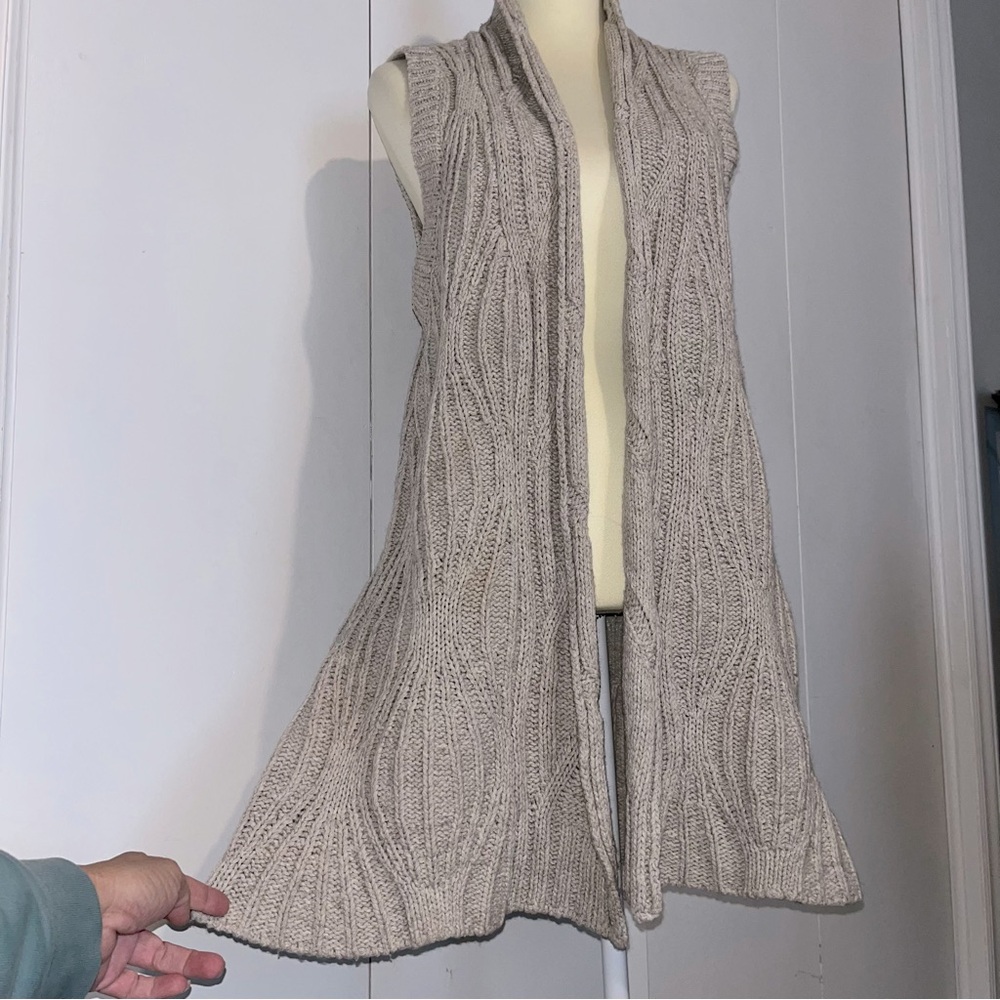 CAbi Cable Knit Longline Sweater Duster Vest • Cotton, Wool & Yak Blend Knit